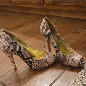 Elaine Turner Python Print Peep-Toe Heels
